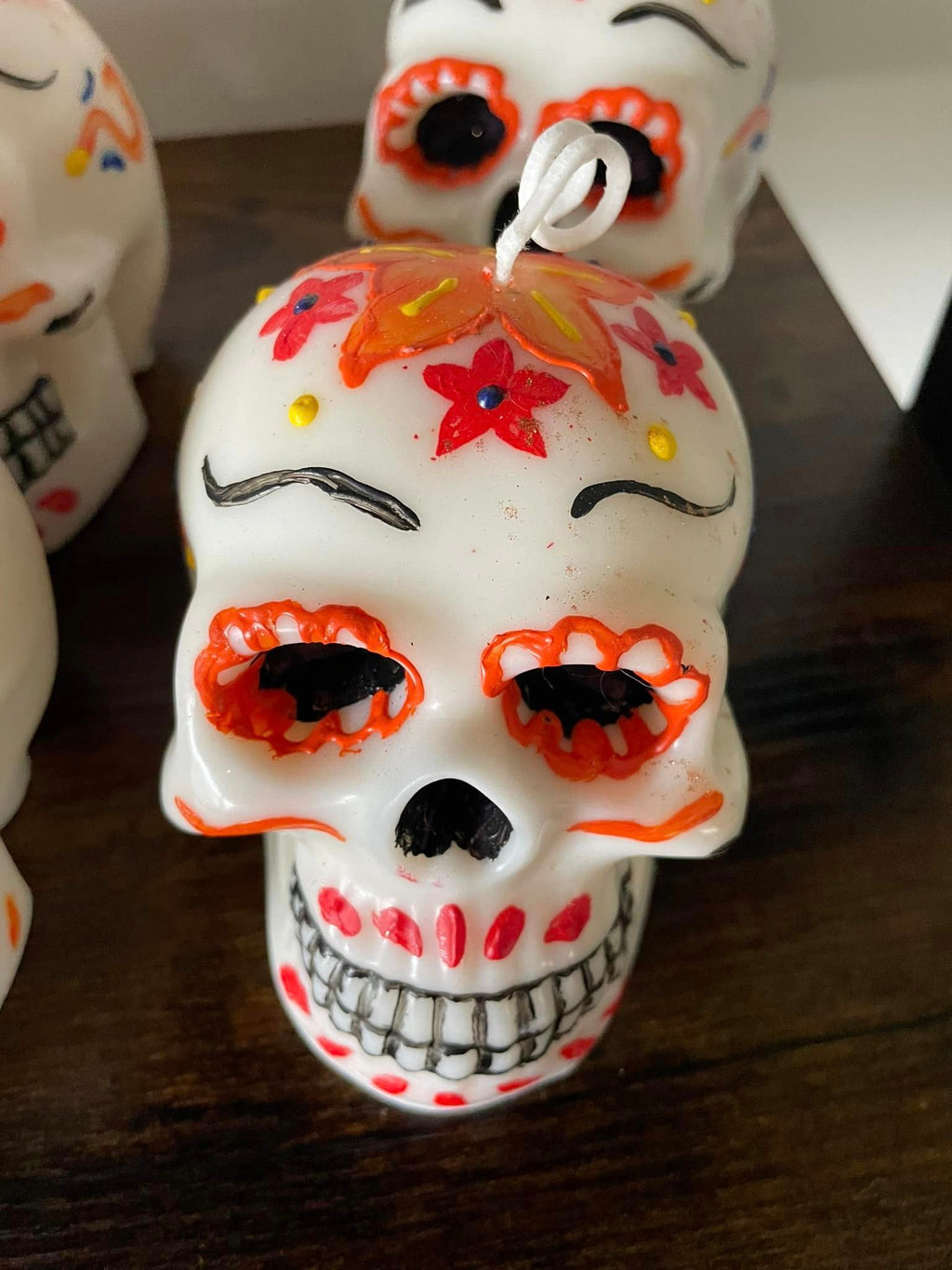 Day of The Dead Skull Candle (orange)