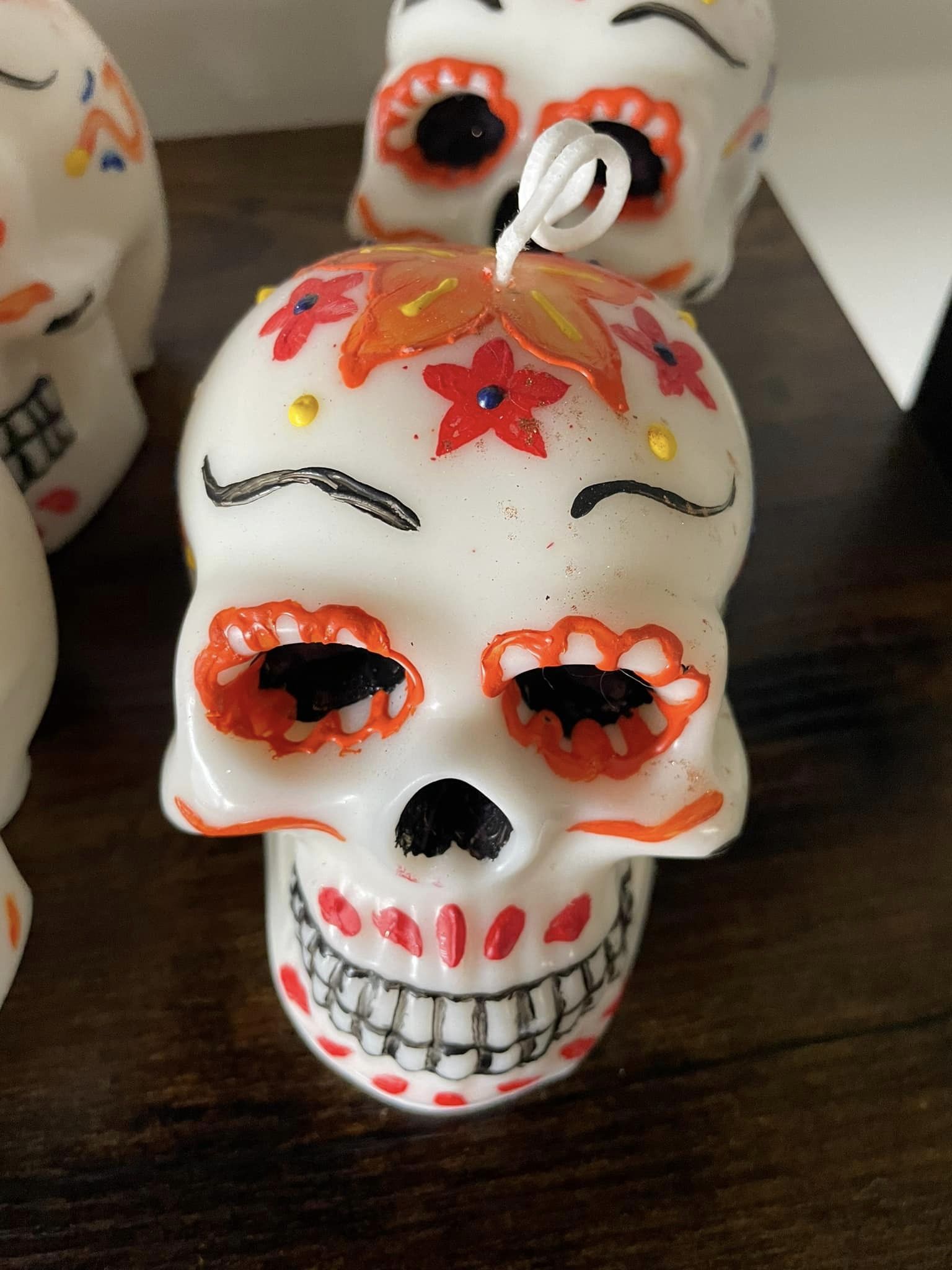 Day of The Dead Skull Candle (orange)