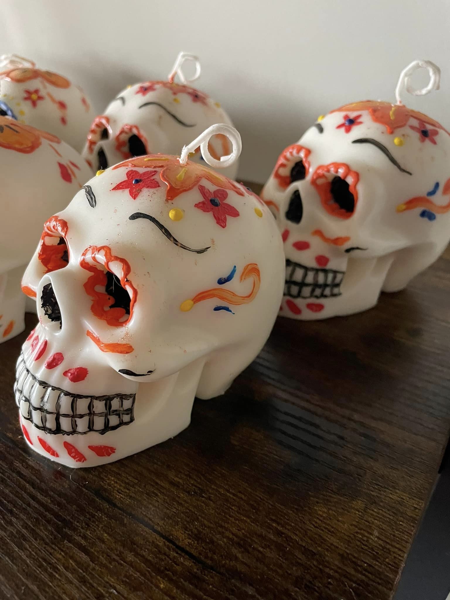 Day of The Dead Skull Candle (orange)