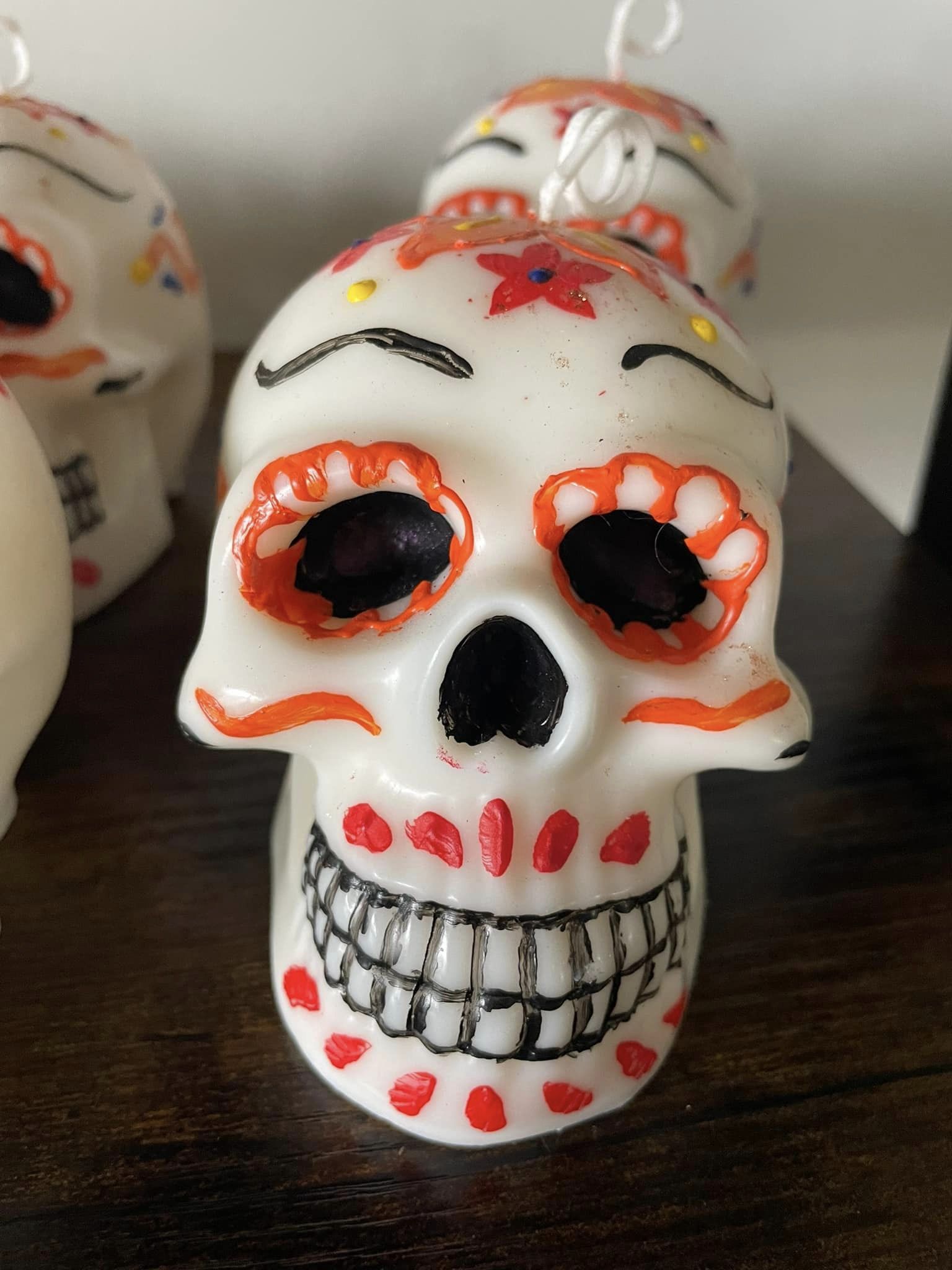 Day of The Dead Skull Candle (orange)